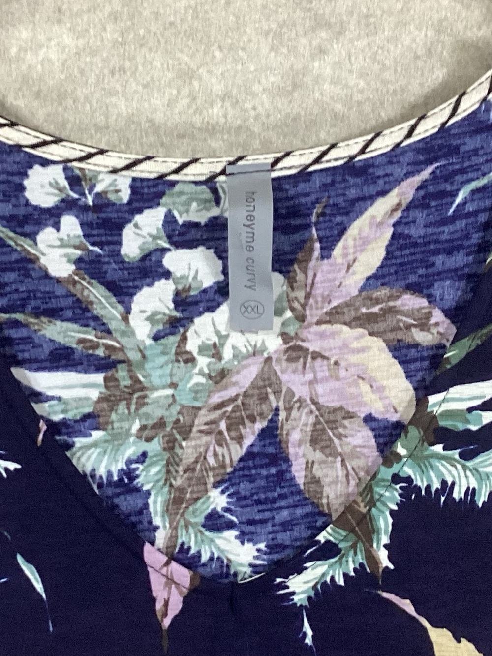 Honeyme Navy Floral Midi Dress with Pastel Green & Lavender Print - Picture 6 of 6